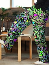 cheap Men&#039;s Printed Casual Pants-Men&#039;s Trousers Summer Pants Beach Pants Drawstring Elastic Waist 3D Print Color Block Graphic Prints Geometry Comfort Casual Daily Holiday Streetwear Hawaiian Light Green Red