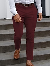 cheap Chinos-Men&#039;s Graduation Trousers Chinos Chino Pants Pocket Plain Comfort Breathable Office Daily Casual Black Red