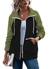 baratos Moletom esportivo com capuz-Mulheres Bloco de cor Básico Manga Longa Capuz Tops regulares Rua Casual Zip Up Bolso frontal Branco Rosa Vermelho Verde Verde Tropa Outono &amp; inverno