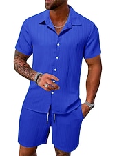 economico Set di camicie basic da uomo-Per uomo Due pezzi Camicia Estiva Set abbinati Abbigliamento da spiaggia Camicia casual Camicia con Bottoni Nero Bianco Rosa Rosso Blu marino scuro Manica Corta Semplice Strisce / increspature Bavero