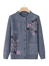 voordelige Vesten en bovenkleding-Dames Vest Trui Stijlvol Casual Zacht Bloemig Geribd Strakke ronde hals Knop Zak Lange mouw breien Buiten Feestdagen Uitgaan bordeaux Grasgroen Herfst Winter