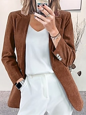 preiswerte Blazer &amp; Anzüge-Damen Cordjacke Blazer Sakko Formal Taste Feste Farbe Windundurchlässig Modisch Regular Fit Oberbekleidung Langarm Herbst Weinrot S