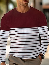 cheap Basic T shirts-Men&#039;s T Shirt Tee Top Long Sleeve Crew Neck Summer Stripes Fashion Designer Basic Vacation Street Going out Wine Black Dark Blue Top Tee for Men