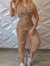 olcso nyaralás jumpsuit-Női Szabályos Jumpsuitek Utcai sikk Tömör szín Ujjatlan V-alakú Zseb Magas derék Vakáció Utca Normál Fekete Sárga Arcpír rózsaszín Ősz