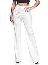 baratos calças sociais femininas-Mulheres Social Calça larga Calças Elegante à moda Trabalho Comprimento total Cintura Alta Côr Sólida Bolsos Corte alto Conforto Respirabilidade Macio Micro-Elástica Formal Escritório Trabalho Preto
