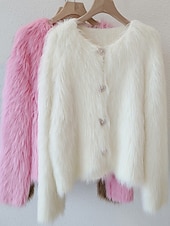 cheap Cardigans &amp; Outerwears-Women&#039;s Cardigan Sweater Cardigan Stylish Casual Soft Solid Color Ribbed Crew Neck Faux Fur Trim Long Sleeve Regular Tops Knit Daily Going out Weekend Black White Fall Winter