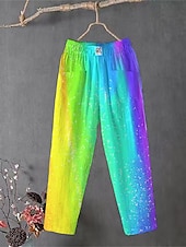 voordelige Grafische katoenen linnen broek-Dames Katoenen linnen broek broek Wijde broek Comfortabel Chino Enkellengte Middelhoge taille Kleurrijk Zak zakkerig Afdrukken Ademend Micro-elastisch Buiten Dagelijks Regenboog Regenboog Regenboog