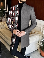 billiga lättviktsrock för män-Herr Rutig Geometri Vinterkappa Rock Kappa Håller värmen Andningsfunktion Bekväm Mode Streetwear Affär Arbete Klä till Jobbet Utekväll Ficka Mönster Höst vinter Nedvikt Långärmad Blå Purpur Khaki grön