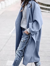 voordelige Jassen &amp; Trenchcoats-Dames Winterjas Jas Wollen jas met dubbele knopen Winddicht Houd Warm Straat Alledaagse kleding Vakantie Uitgaan Extra groot Open voorzijde Strijkijzer Modieus Street Style Effen Kleur Normale pasvorm