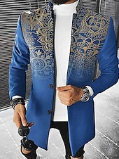 billiga lättviktsrock för män-Herr Blommig Grafiska tryck Gradvis Vinterkappa Rock Kappa Håller värmen Andningsfunktion Bekväm Mode Streetwear Affär Arbete Klä till Jobbet Utekväll Ficka Mönster Höst vinter Nedvikt Långärmad Blå