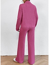 abordables Survêtements pour femmes-Femme Chaud Néon et lumineux Chemise Ensembles de pantalons Pantalon manche longue Col Roulé Couleur unie Casual Quotidien Noir Vert Véronèse Bleu Automne hiver Standard