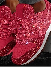 cheap Women's Sneakers-Women's Silver Glitter Sneakers with Rhinestone Embellishments, Lace-Up Low-Top Mesh Fashion Sneakers, Flat Sole Shoes for Fashion-Forward Women, Party, Casual Streetwear &amp; Evening Events
