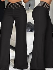 お買い得  パーティーの女性のパンツ-女性用 ワイドレッグ パンツ ファッション ストリートファッション オフィス 全長 ハイウエスト 純色 ハイカット 履き心地よい 通気性 ソフト マイクロエラスティック パーティー デイリーウェア ロビンエッグブルー ブラック ホワイト イエロー 秋 冬