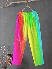 voordelige Grafische katoenen linnen broek-Dames Katoenen linnen broek broek Wijde broek Comfortabel Chino Enkellengte Middelhoge taille Kleurrijk Zak zakkerig Afdrukken Ademend Micro-elastisch Buiten Dagelijks Regenboog Regenboog Regenboog
