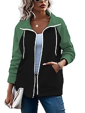 baratos Moletom esportivo com capuz-Mulheres Bloco de cor Básico Manga Longa Capuz Tops regulares Rua Casual Zip Up Bolso frontal Branco Rosa Vermelho Verde Verde Tropa Outono &amp; inverno