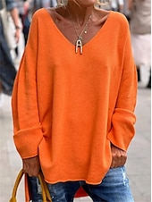 cheap Tunic Tops-Women&#039;s Tunic Oversized Sweatshirt Pullover Sports Basic Neon &amp; Bright Plain Street Casual V Neck Loose Fit Long Sleeve Black Pink Orange Gray Fall &amp; Winter