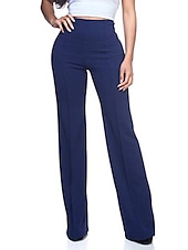 baratos calças sociais femininas-Mulheres Social Calça larga Calças Elegante à moda Trabalho Comprimento total Cintura Alta Côr Sólida Bolsos Corte alto Conforto Respirabilidade Macio Micro-Elástica Formal Escritório Trabalho Preto
