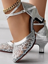 baratos Anos 1920 &amp; Era Gatsby-Sapatos de salto alto femininos com tira em T, em malha dourada e strass – estilo vintage da era Gatsby dos anos 1920, elegantes sapatos de baile para festas de dança da era do jazz.
