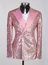 preiswerte Blazer &amp; Jacke-Herren Blazer-Jacke Smoking Party Glanz Pailletten Einfarbig Schwarzes Gold Schwarz Silber Reguläre Passform Zweireihige Sechs-Knöpfe