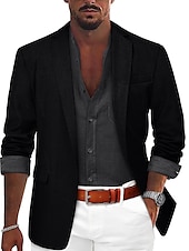 voordelige Linnen blazer-Voor heren Sportjas Linnen blazer Modieus Casual Effen Linnen blazer Leger groen Zwart blauw Getailleerd Single Breasted een knoops