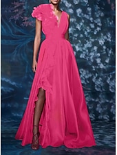 preiswerte lila-Strandhochzeit A-Linie Weihnachtskleid Abendkleid Promi-Stil Kleid Rot Grün Kleid Formeller Hochzeitsgast bodenlang ärmellos V-Ausschnitt Chiffon mit Schlitz reine Farbe Kleid Maskerade Kleid 2025