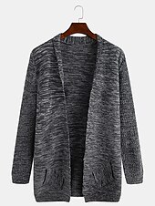 preiswerte Herren Strickjacke-Herren Strickjacke Herbstpullover Gerippt Stricken Standard Strick Glatt Öffnung vorne Warm-Ups Moderne zeitgenössische Freizeitskleidung Ausgehen Bekleidung Winter Schwarz Dunkelblau M L XL