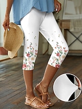 billiga -Dam Vanligt Shapewear Capribyxor Designer Ledigt Kapris Hög midja Blomma Elastisk midja Mönster Mateial som andas Bekväm Hög Elasisitet Ledigt Dagliga kläder Ros+Vit Transperant Rosa Vit Vår, Höst