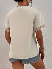 preiswerte Spitzenoberteile-Damen Weiße Elegante Spitzen Tops Loch Bluse T-Shirt Burgunder Tee Schlichte Reguläre Tops Kurze Ärmel V-Ausschnitt Reguläre Passform Täglich Wochenende Romantische Petite Tops Sommer Urlaub Trag