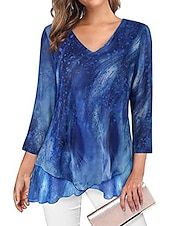 economico Top Semplici da Donna-camicetta da donna quotidiano basic stampa floreale manica lunga regular top scollo a V casual nero verde chiaro vino blu verde autunno&amp;amp; inverno