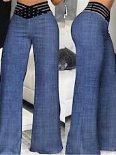 お買い得  パーティーの女性のパンツ-女性用 ワイドレッグ パンツ ファッション ストリートファッション オフィス 全長 ハイウエスト 純色 ハイカット 履き心地よい 通気性 ソフト マイクロエラスティック パーティー デイリーウェア ロビンエッグブルー ブラック ホワイト イエロー 秋 冬