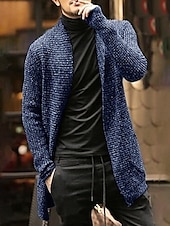 preiswerte Herren Strickjacke-Herren Strickjacke Herbstpullover Gerippt Stricken Standard Strick Glatt Öffnung vorne Warm-Ups Moderne zeitgenössische Freizeitskleidung Ausgehen Bekleidung Winter Schwarz Dunkelblau M L XL