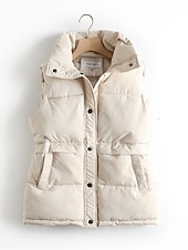 economico Gilet-Per donna Gilet Esterno Strada Giornaliero Autunno Inverno Cappotto Morbido Tenere al caldo Antivento Contemporaneo Moda Casual quotidiano Giacca Senza maniche Tinta unica Con tasche bianco Nero