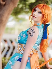 peruka cosplay w kolorze pomarańczowym, oceaniczna przygoda – warstwowa, z grzywką na bok