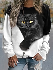 economico Negozio Grafico Felpe &amp; Cappucci-felpa da donna pullover gatto strada casual nero sport basic girocollo manica lunga top micro-elastico autunno&amp;amp;tessuto morbido traspirante invernale confortevole