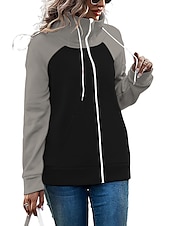baratos Moletom esportivo com capuz-Mulheres Bloco de cor Básico Manga Longa Capuz Tops regulares Rua Casual Zip Up Bolso frontal Branco Rosa Vermelho Verde Verde Tropa Outono &amp; inverno
