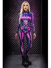 baratos Trajes Femininos-Esqueleto Caveira Robô Steampunk Fantasia de Carnaval Terno Corpo Inteiro Traje Cosplay Fatos de Corpo Macacão Corpo Inteiro Adulto Mulheres Uma Peça Traje Assustador Festa dia das Bruxas Baile de