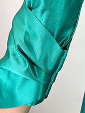 billiga Cocktailklänningar-A-Linjeklänningar Cocktailklänningar Elegant Klänning Formell Bröllopsgäst Te-längd 3/4 Långärmad V-Hals Satin med Fåll Derbyklänningar 2025
