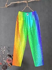 voordelige Grafische katoenen linnen broek-Dames Katoenen linnen broek broek Wijde broek Comfortabel Chino Enkellengte Middelhoge taille Kleurrijk Zak zakkerig Afdrukken Ademend Micro-elastisch Buiten Dagelijks Regenboog Regenboog Regenboog