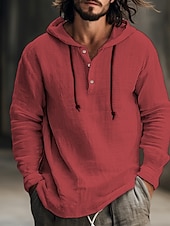 voordelige Overhemden voor heren-Voor heren Overhemd linnen overhemd Calico-shirt Overhemd met capuchon Gestreept Casual Dagelijks Wit blauw Bruin Groen Lange mouw Capuchon Lente zomer Kleding