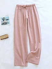 billiga Sovtoppar och underdelar till dam-dam loungewear byxor lounge byxor rutnät / pläd mode avslappnad mjuk hemgatan daglig bomull andas långbyxa resår midja höst vinter hem outfits