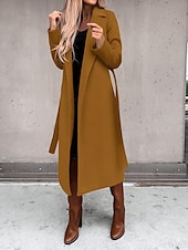 billiga Trenchcoats-Dam Kappa Arbete Gata Handla Höst Vinter Lång Täcka Normal Håller värmen Andningsfunktion Samtida Stylish Formell Jacka Långärmad Slät Med fickor Med bälte Svart Vit Gul