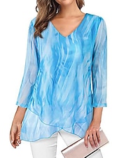 economico Top Semplici da Donna-camicetta da donna quotidiano basic stampa floreale manica lunga regular top scollo a V casual nero verde chiaro vino blu verde autunno&amp;amp; inverno