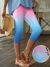 abordables -Femme Normal Gaine Pantalons Capri Design Décontractées Capris Taille Haute Dégradé Taille elastique Imprimer Respirabilité Confortable Haute élasticité Casual Usage quotidien Vert Cristal Rose