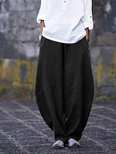 economico Pantaloni in lino e cotone semplici-Per donna Pantaloni in cotone e lino Chinos Pantaloni Semplice Casual Lunghezza intera Vita Alta Semplice Tasca Elastico in vita Baggy Comodità Traspirabilità Morbido Micro-elastico Vacanza
