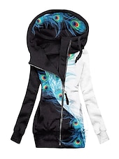 levne Květinové topy-Mikiny pro ženy květinové vintage sportovní základní dlouhý rukáv mikina s kapucí běžné vršky městské volné zip stahovací přední kapsa černá bílá růžová modrá fuchsie podzim a zima