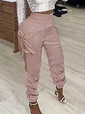 abordables pantalones cargo de mujer-Mujer Pantalones cargo Persona que practica jogging Pantalones Moda Ropa de calle Longitud total Alta cintura Plano Cintura elástica Multi bolsillo Comodidad Transpirabilidad Suave Microelástico