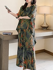 economico Abbigliamento da casa da donna-set di abbigliamento da casa da donna, moda floreale, casual, comfort, strada, quotidiano, appuntamento, traspirante, girocollo, manica corta, maglietta, pantaloni, tasca, estate, primavera, casa,