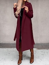 billiga Trenchcoats-Dam Kappa Arbete Gata Handla Höst Vinter Lång Täcka Normal Håller värmen Andningsfunktion Samtida Stylish Formell Jacka Långärmad Slät Med fickor Med bälte Svart Vit Gul