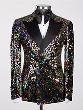 preiswerte Blazer &amp; Jacke-Herren Blazer-Jacke Smoking Party Glanz Pailletten Einfarbig Schwarzes Gold Schwarz Silber Reguläre Passform Zweireihige Sechs-Knöpfe