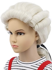  Peluca de juez colonial en tono beige de larga onda peluca de carnaval de George Washington